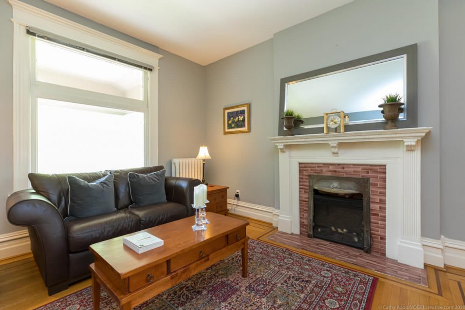 Fireplace and original features at 164 Duke Street, Hamilton