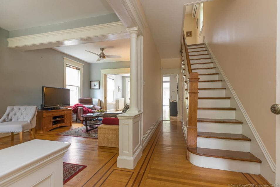 Front entryway and stairs in 164 Duke Street, Hamilton