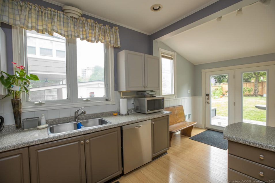 Kitchen and mud room at 164 Duke Street, Hamilton